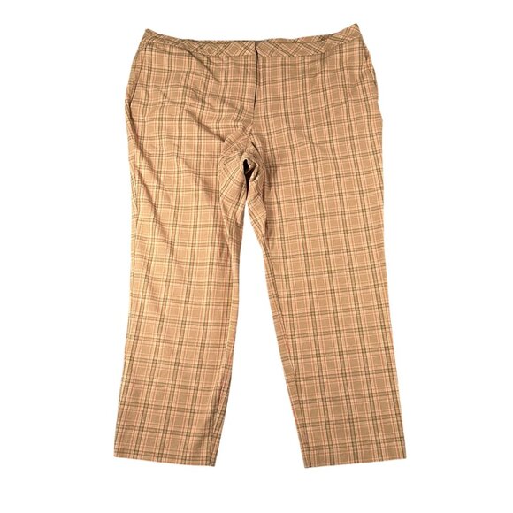 J Jill Womens 20 Brown Plaid Premium Bi-Stretch Straight Leg Cropped Pants Casua - Picture 1 of 11